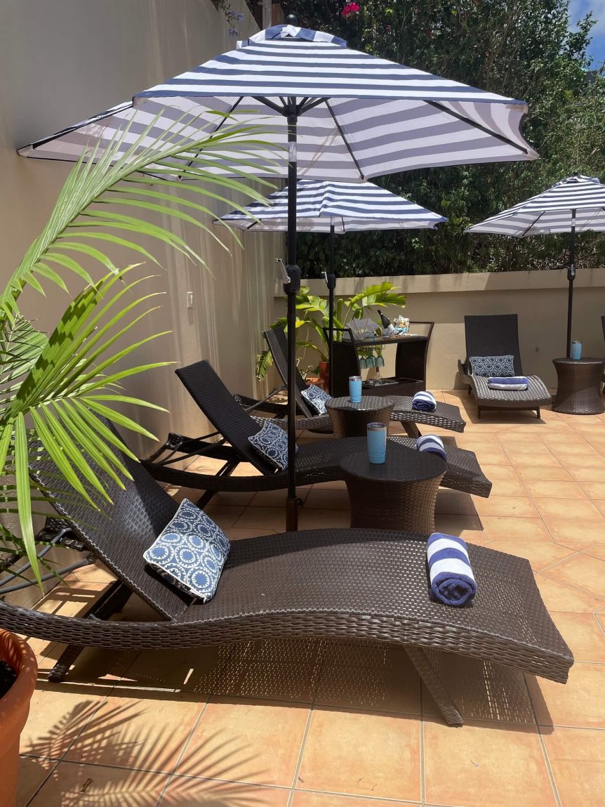 Lounge chairs beside the pool