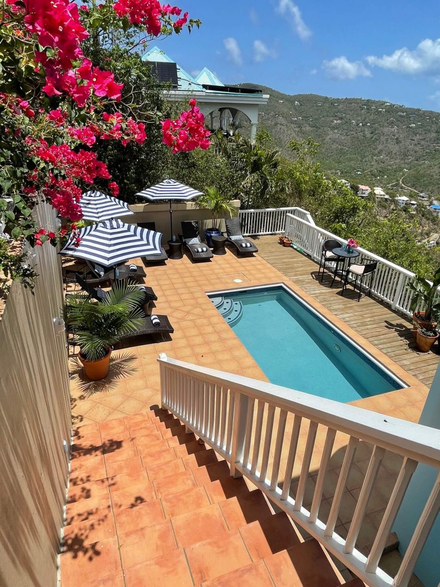 Stairs leading down to the pool